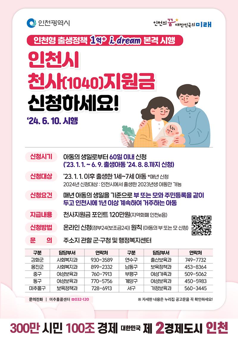 인천형 출생정책 「천사(1040) 지원금」 사업 홍보 사진